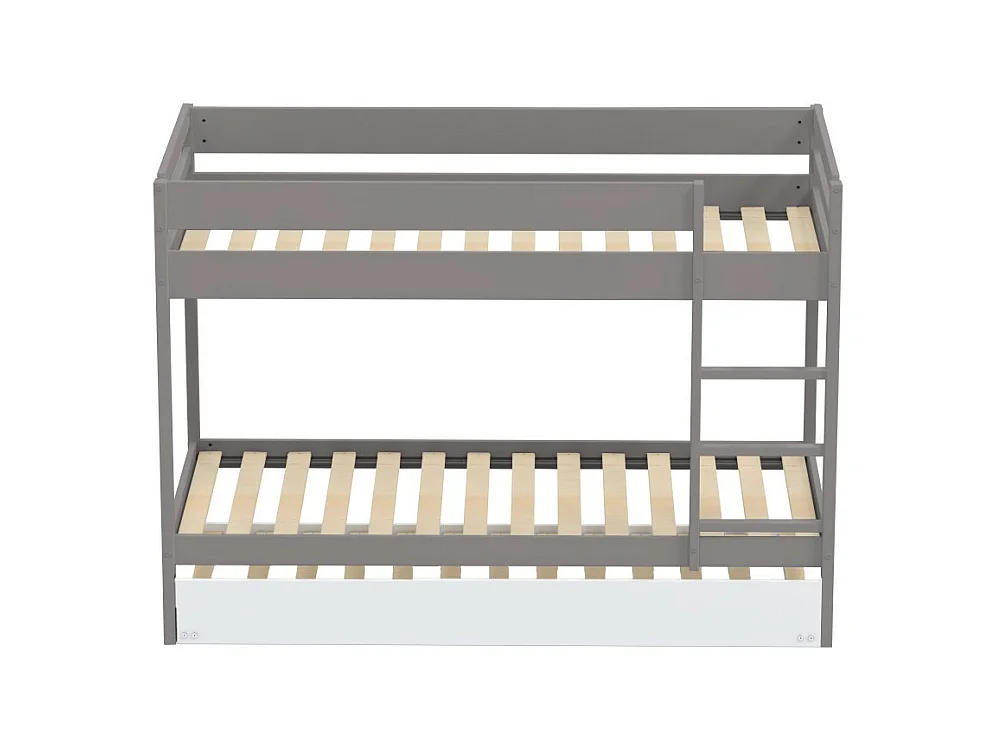 Lit superposé et 1 lit tiroir 90x190 WILL Gris incl. Sommier