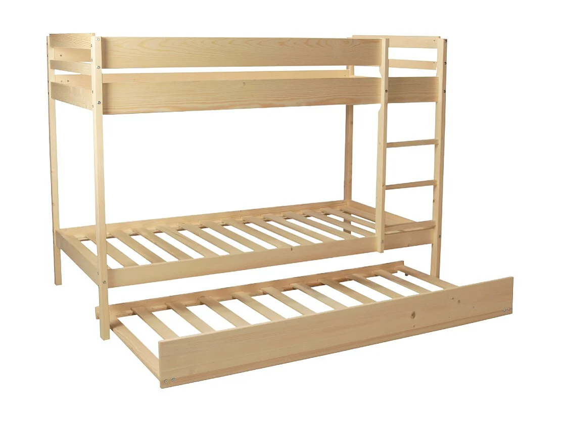 Lit superposé et 1 lit tiroir 90x190 WILL Bois naturel incl. Sommier