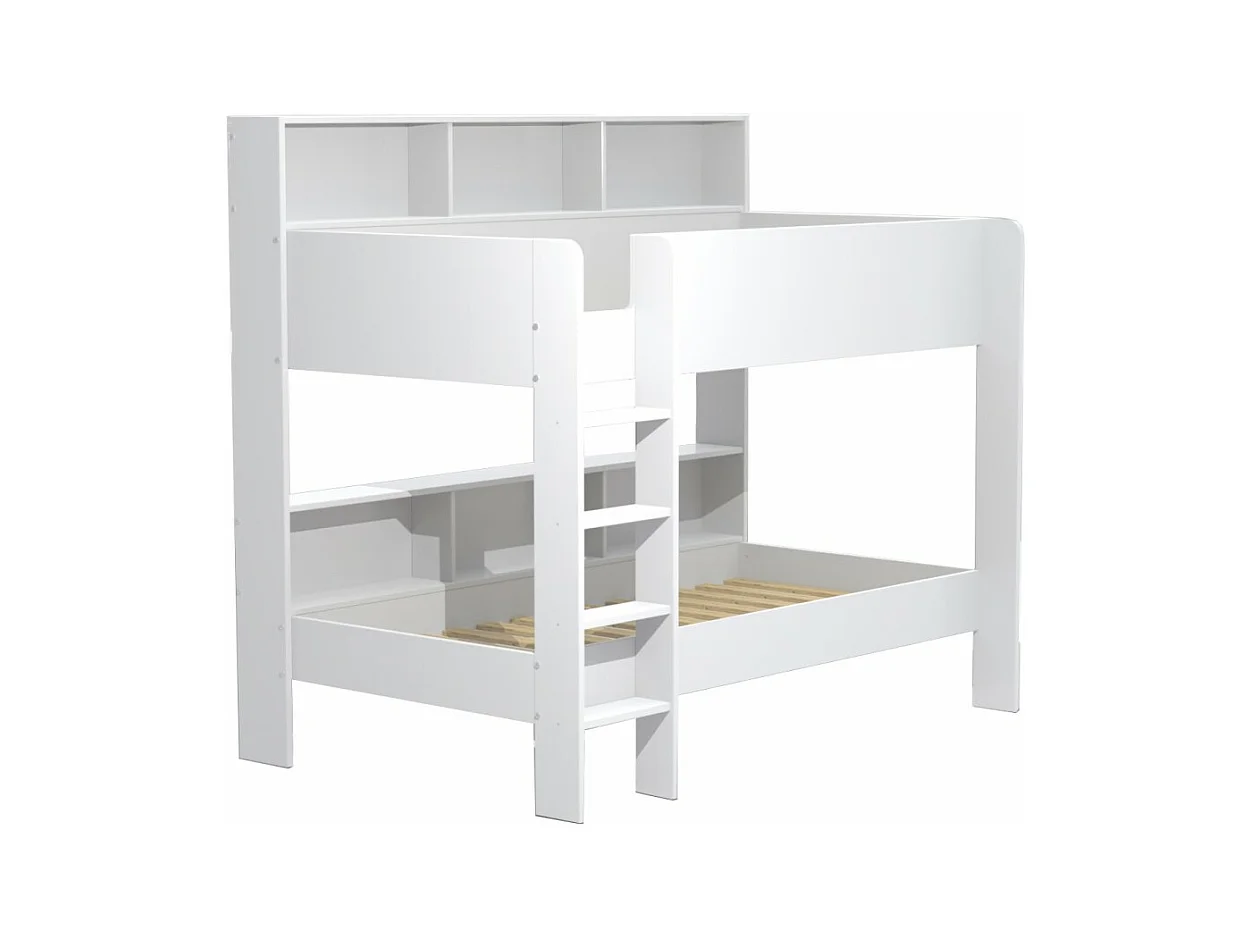 Lit superposé 90x190 LIVA Blanc incl. 2 sommiers et étagères de rangement