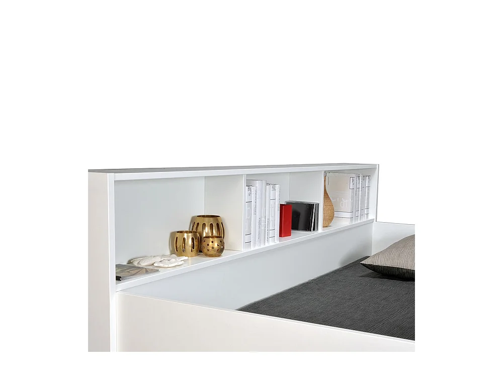 Lit superposé 90x190 LIVA Blanc incl. 2 sommiers et étagères de rangement