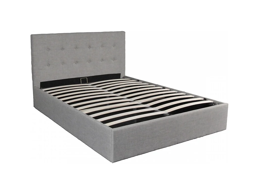 Lit coffre 2 places 140x190cm tissu Gris clair avec sommier PAMA