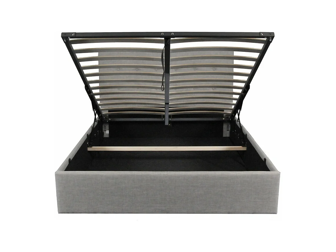 Lit coffre 2 places 140x190cm tissu Gris clair avec sommier PAMA