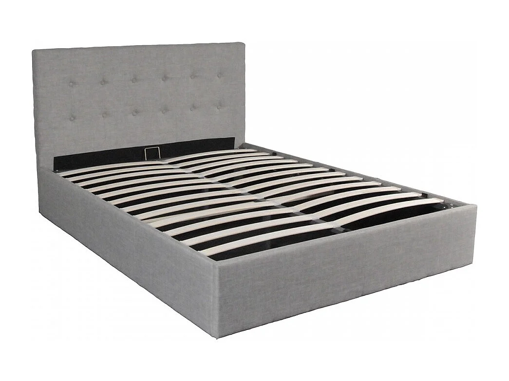Lit coffre 2 places 140x190cm tissu Gris clair avec sommier PAMA