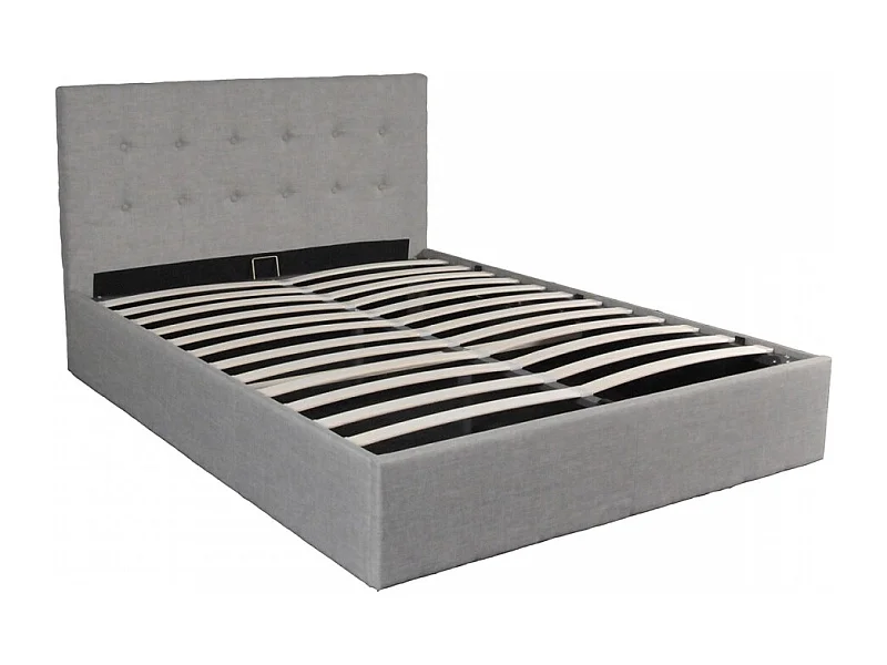 Lit coffre 2 places 140x190cm tissu Gris clair avec sommier PAMA
