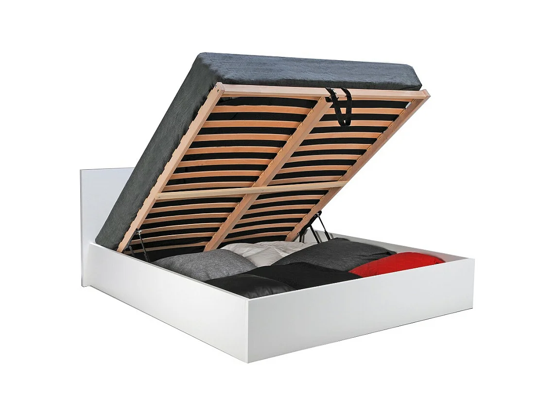Lit coffre 2 places 160x200cm Blanc avec sommier MARO