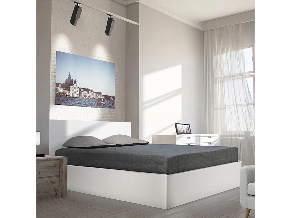 Lit coffre 2 places 160x200cm Blanc avec sommier MARO