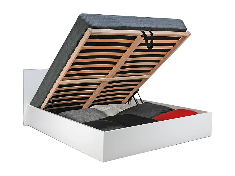 Lit coffre 2 places 160x200cm Blanc avec sommier MARO