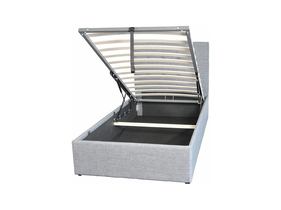 Lit coffre 1 place 90x190cm tissu Gris clair avec sommier PAMA