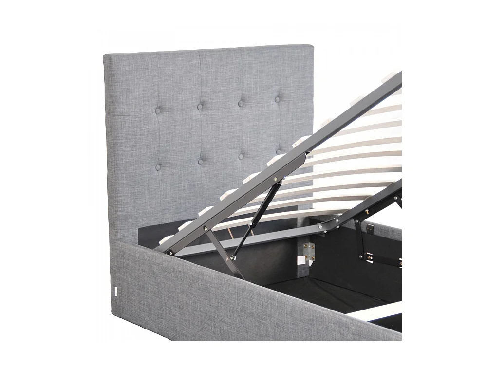 Lit coffre 1 place 90x190cm tissu Gris clair avec sommier PAMA