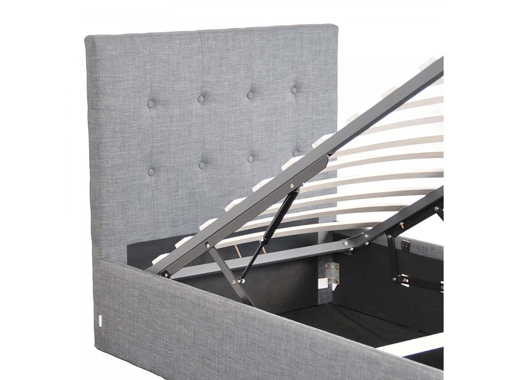 Lit coffre 1 place 90x190cm tissu Gris clair avec sommier PAMA