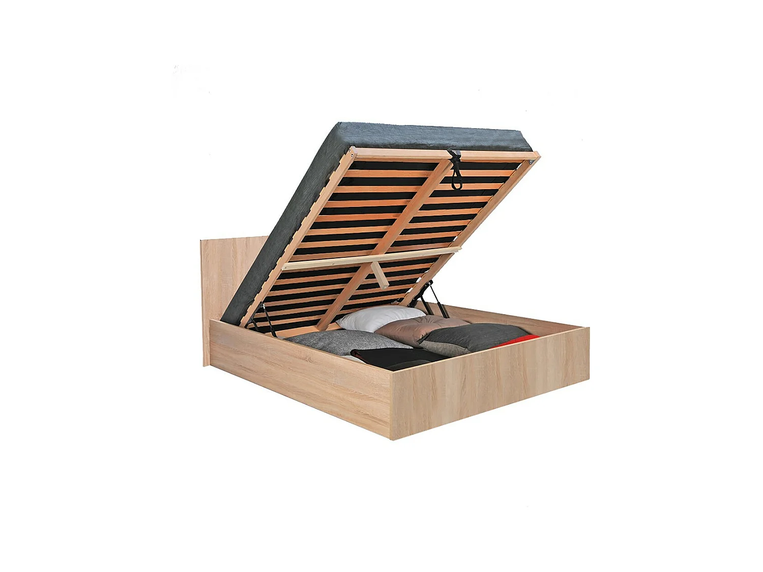 Lit coffre 2 places 140x190cm couleur chêne avec sommier MARO