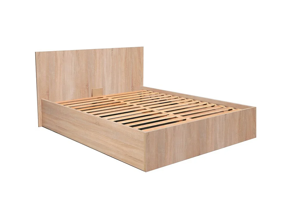 Lit coffre 2 places 140x190cm couleur chêne avec sommier MARO