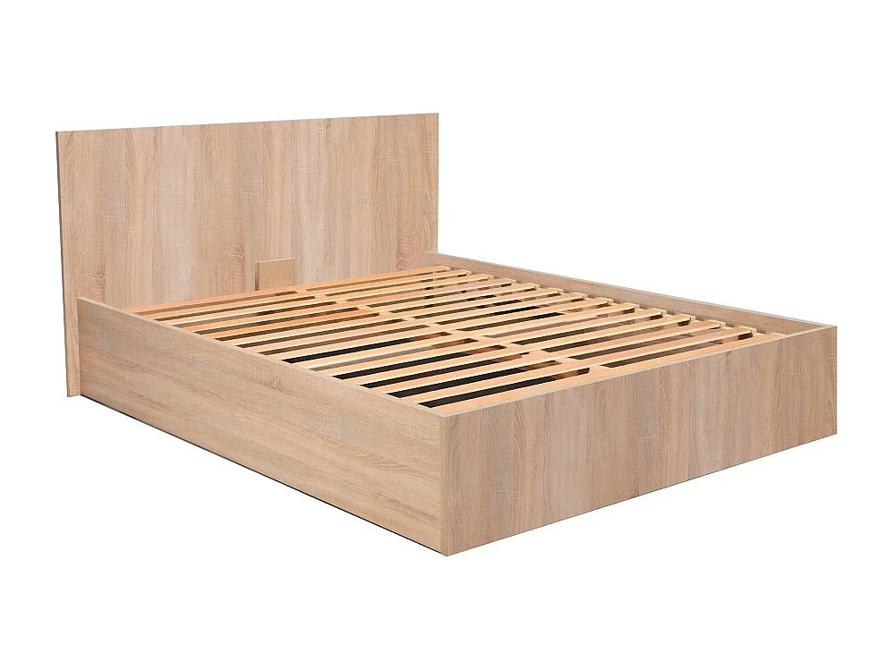 Lit coffre 2 places 140x190cm couleur chêne avec sommier MARO