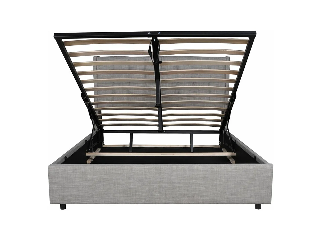 Lit coffre 2 places 160x200cm tissu Gris clair avec sommier WALLE