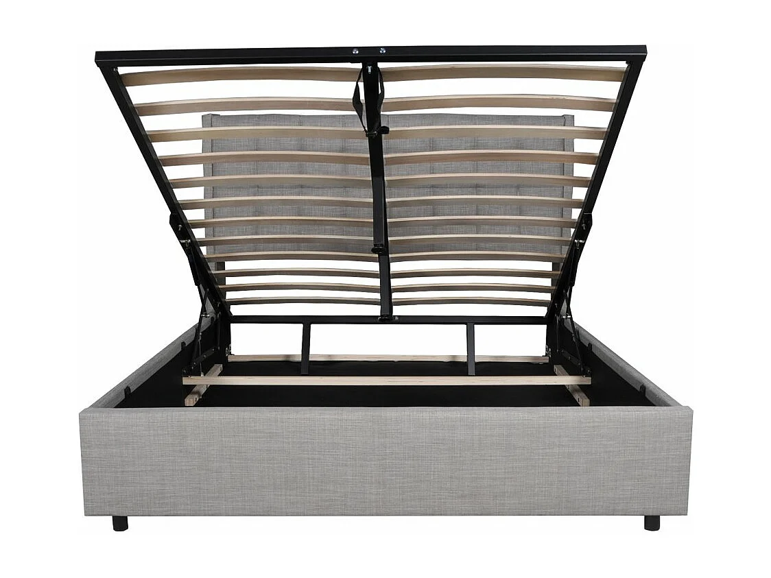 Lit coffre 2 places 160x200cm tissu Gris clair avec sommier WALLE