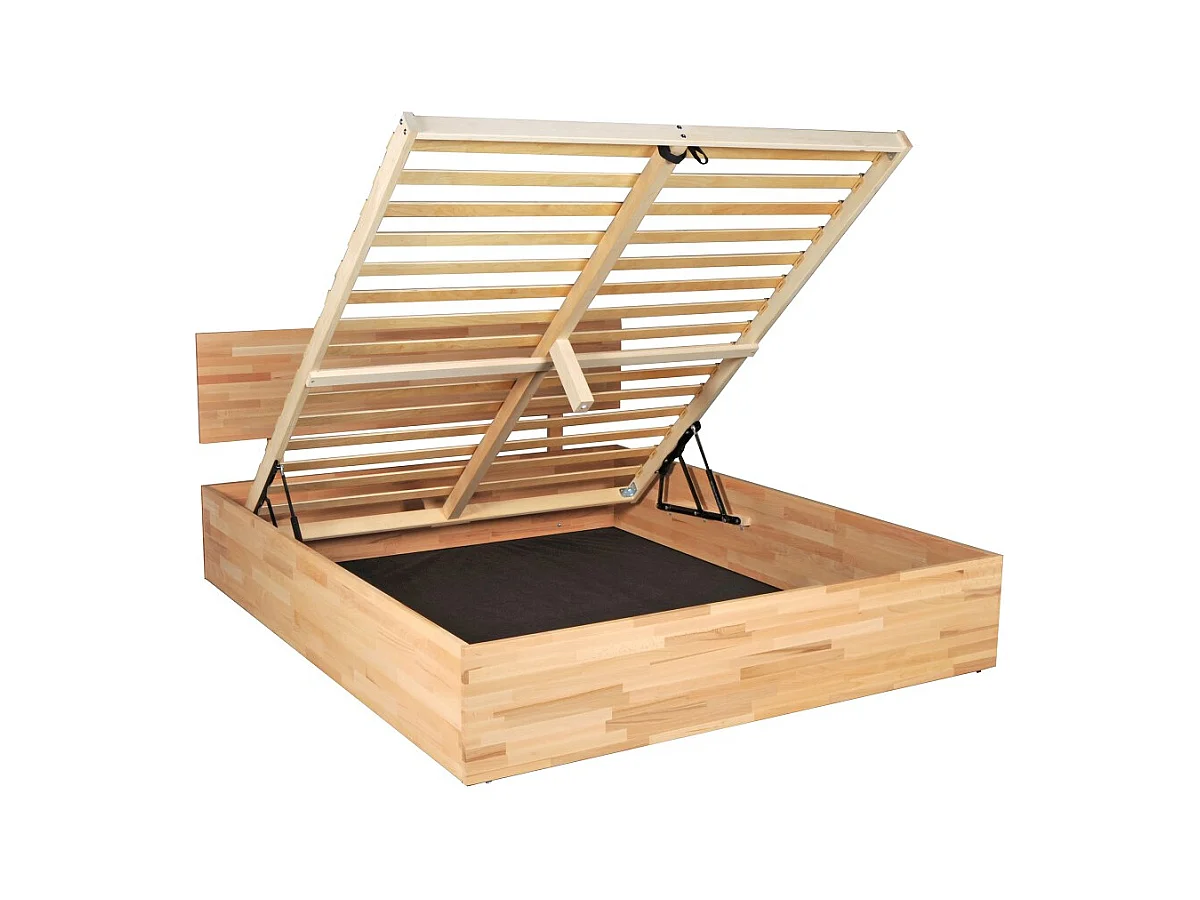 Lit coffre 2 places 160x200cm Hêtre massif huilé avec sommier MALI