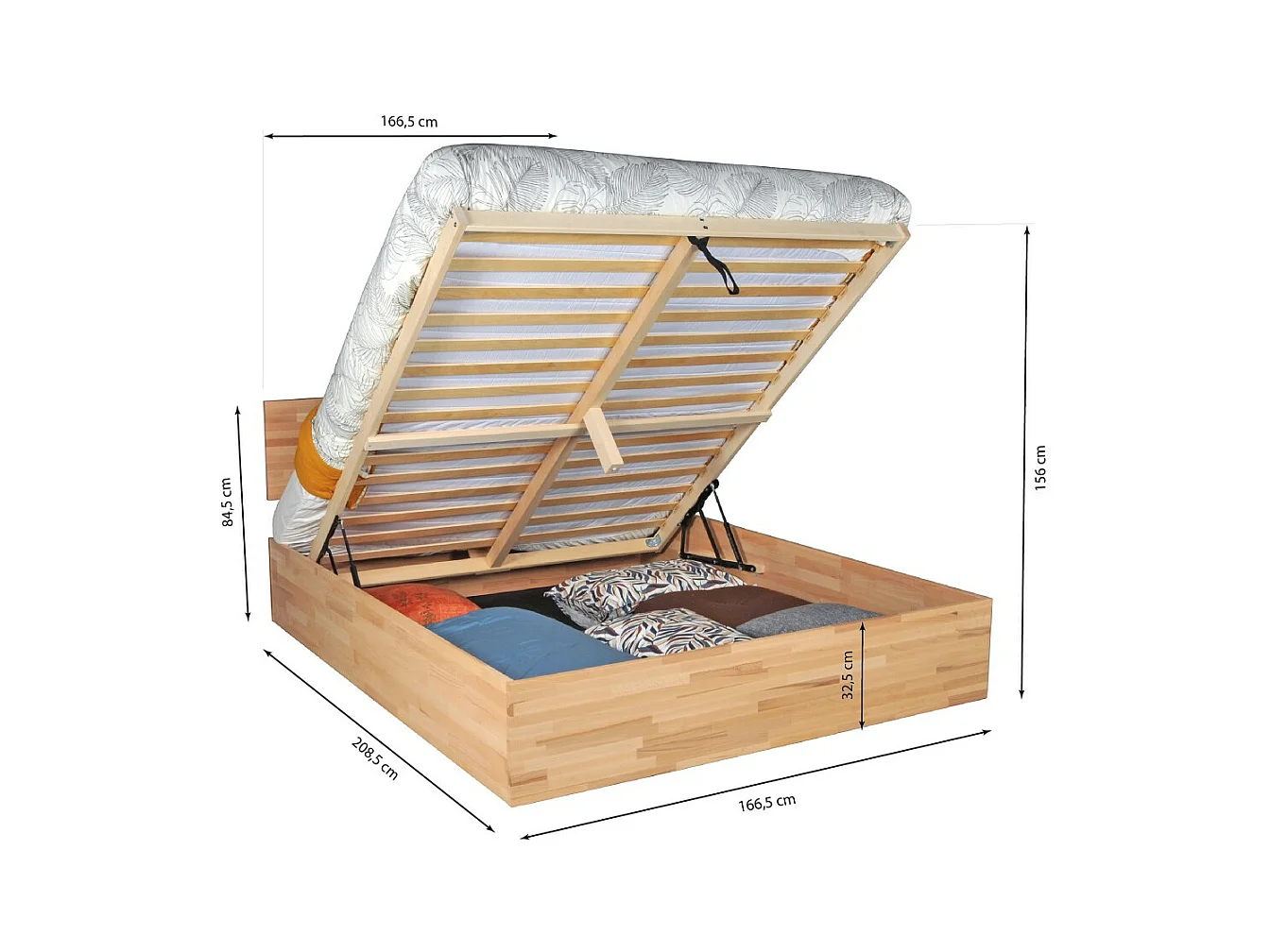 Lit coffre 2 places 160x200cm Hêtre massif huilé avec sommier MALI
