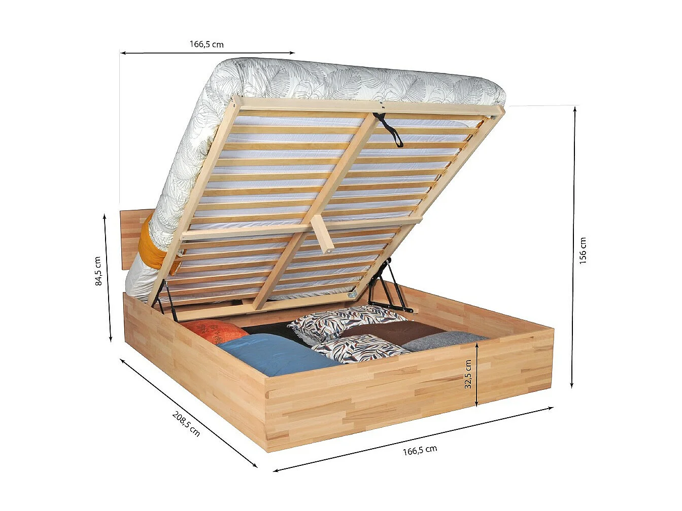 Lit coffre 2 places 160x200cm Hêtre massif huilé avec sommier MALI