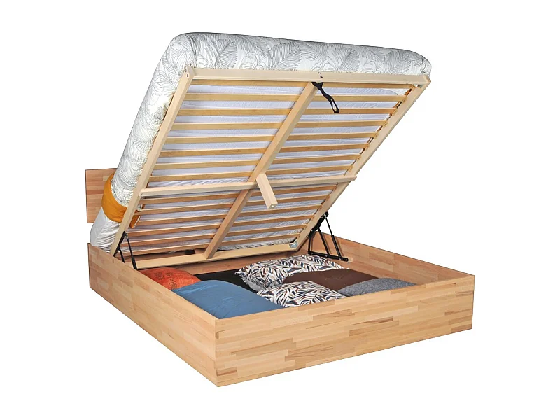 Lit coffre 2 places 140x200cm Hêtre massif huilé avec sommier MALI