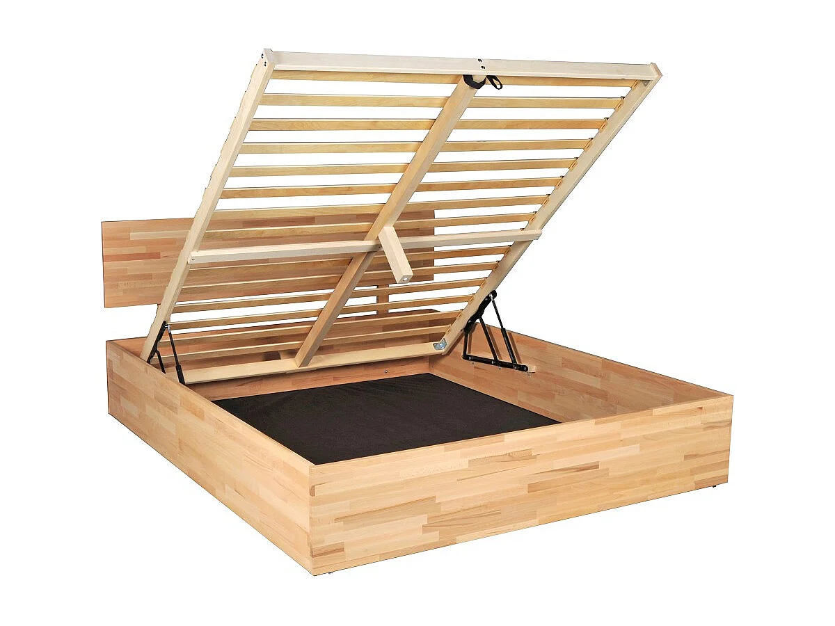 Lit coffre 2 places 140x200cm Hêtre massif huilé avec sommier MALI