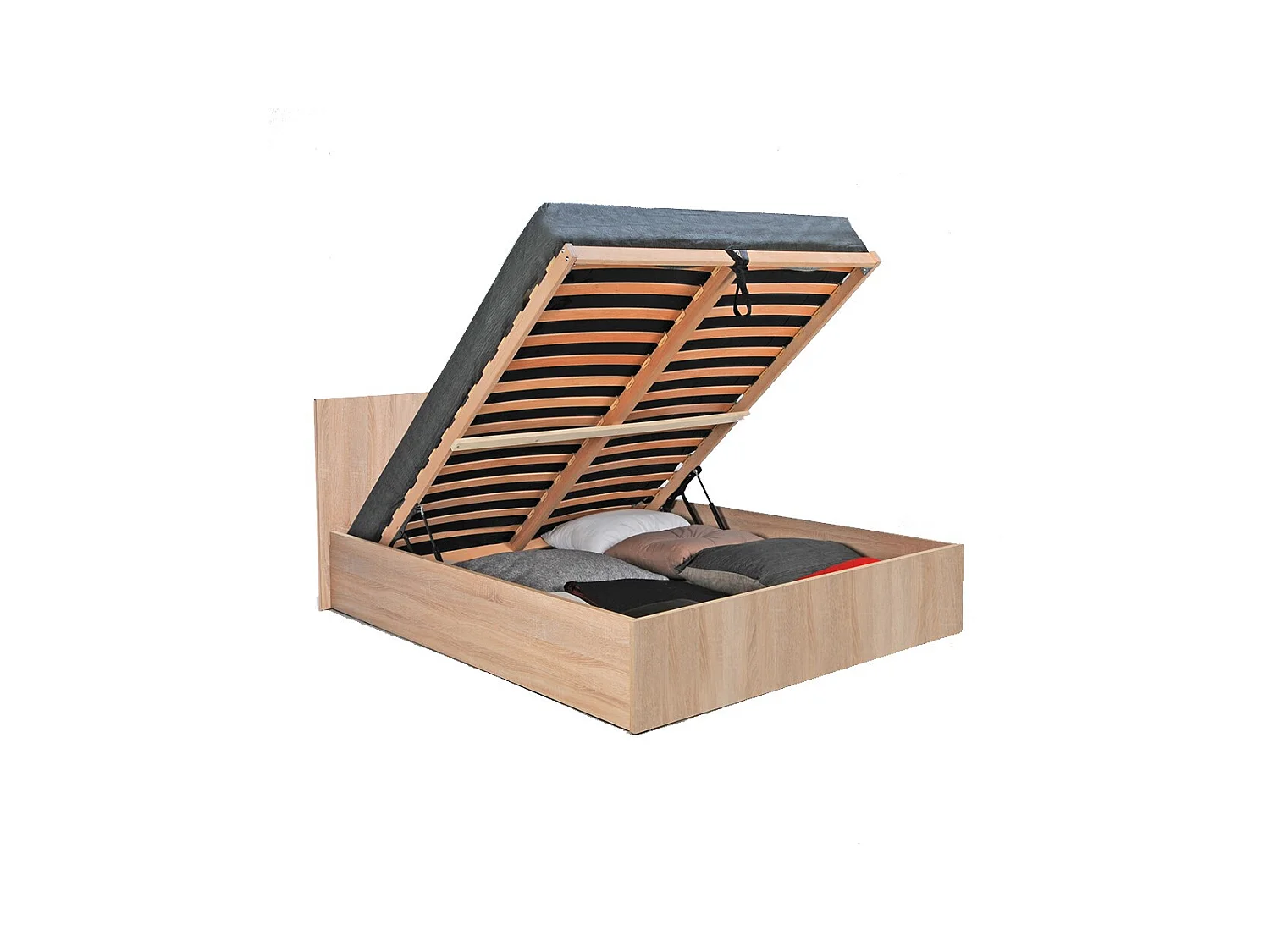 Lit coffre 2 places 180x200cm couleur chêne avec sommier MARO