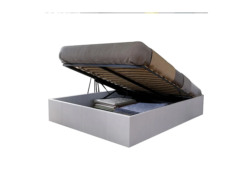 Lit coffre 2 places 140x190cm blanc avec sommier TURIN