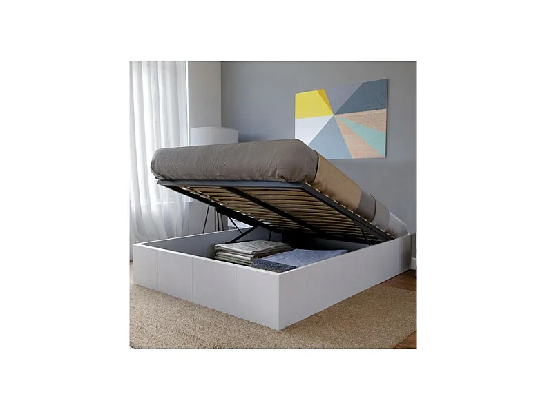 Lit coffre 2 places 140x190cm blanc avec sommier TURIN