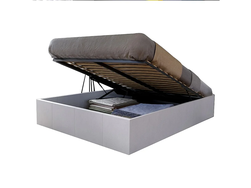 Lit coffre 2 places 140x190cm blanc avec sommier TURIN