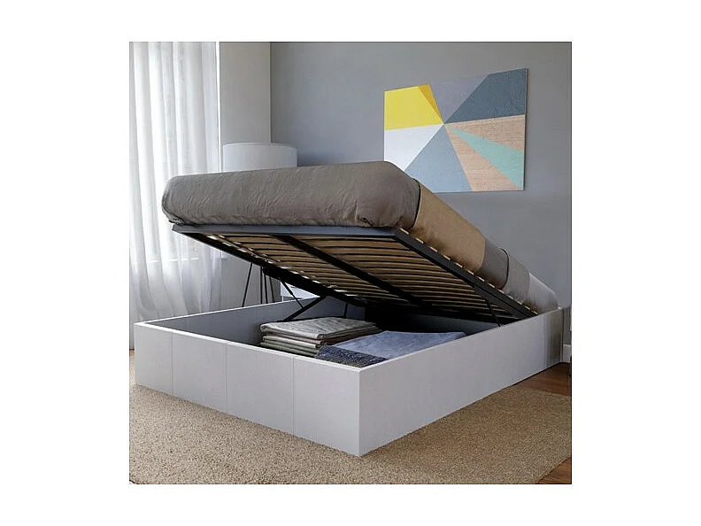 Lit coffre 2 places 140x190cm blanc avec sommier TURIN