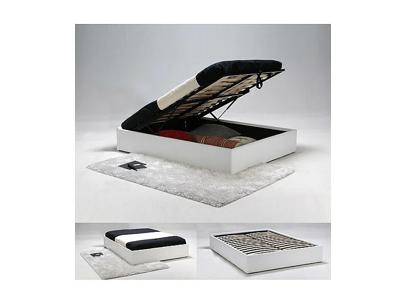 Lit coffre 2 places 140x190cm blanc avec sommier TURIN