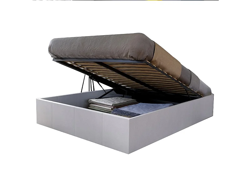 Lit coffre 2 places 140x190cm blanc avec sommier TURIN