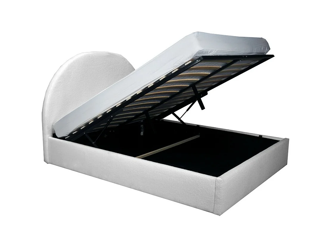 Lit coffre 2 places 140x190cm tissu bouclette blanc avec sommier SHER