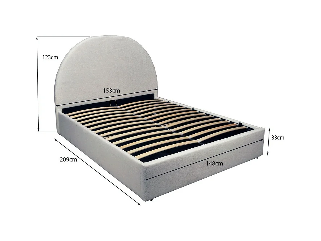 Lit coffre 2 places 140x190cm tissu bouclette blanc avec sommier SHER