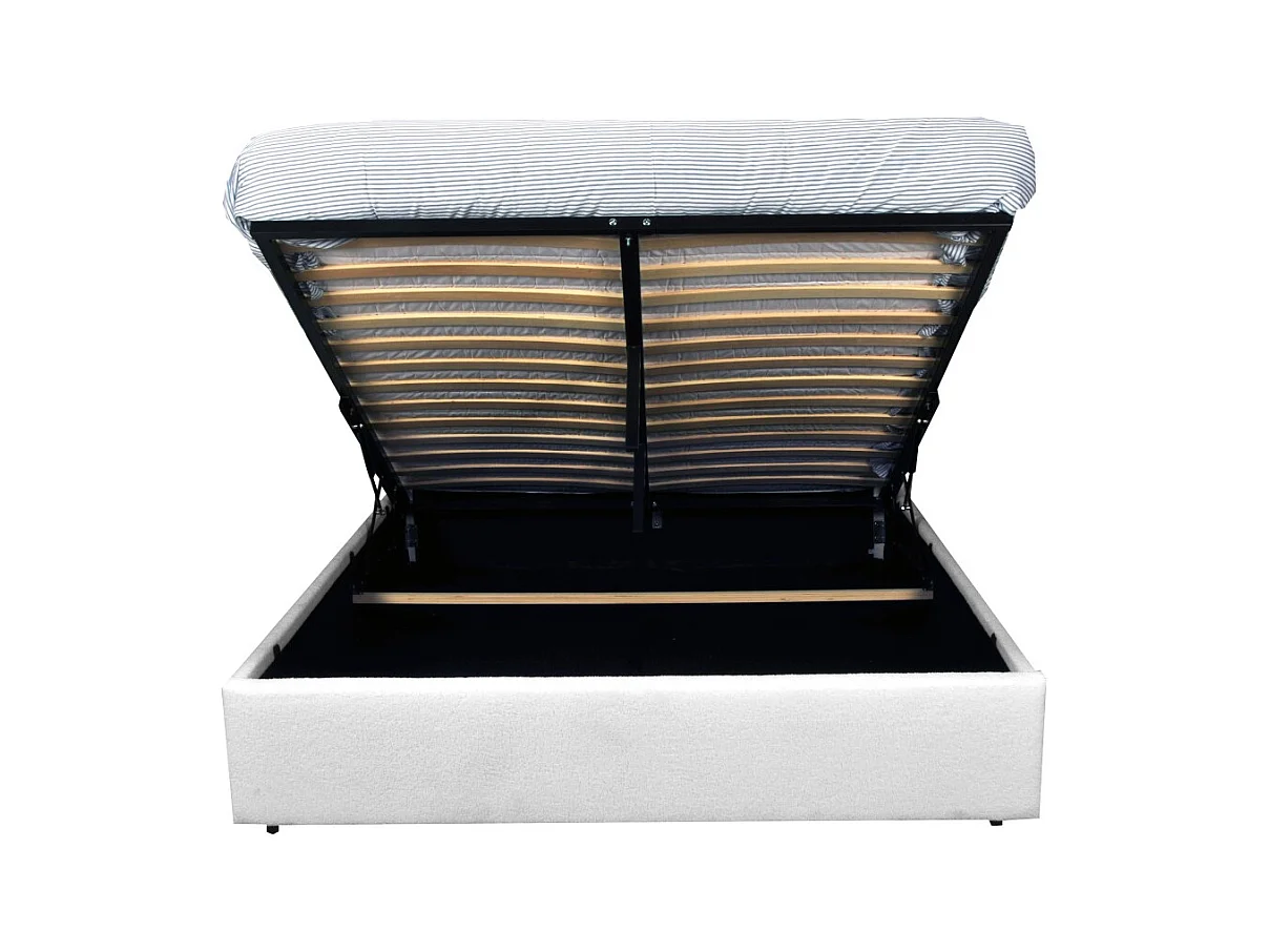 Lit coffre 2 places 140x190cm tissu bouclette blanc avec sommier SHER