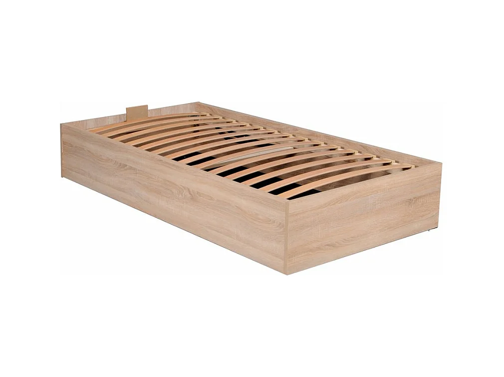 Lit coffre 1 place 90x200cm couleur Chêne avec sommier BILY