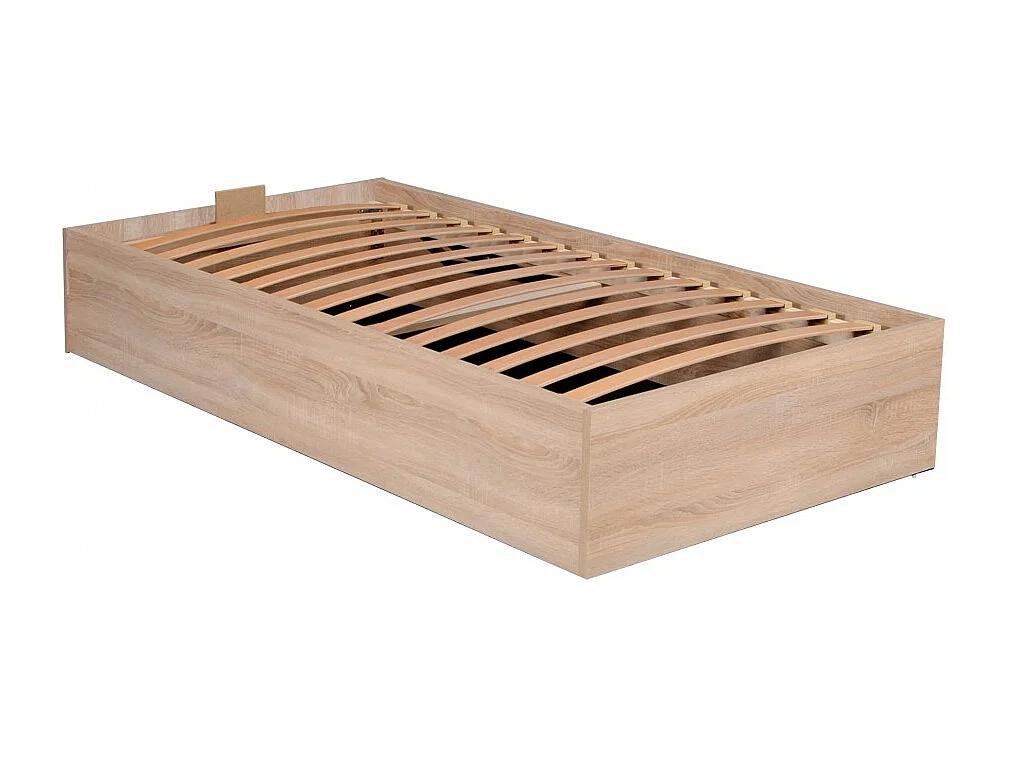 Lit coffre 1 place 90x200cm couleur Chêne avec sommier BILY