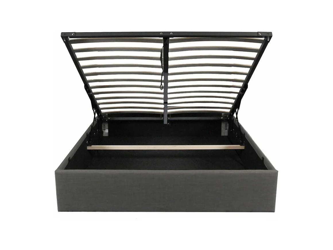 Lit coffre 2 places 160x200cm Gris foncé avec sommier GENI