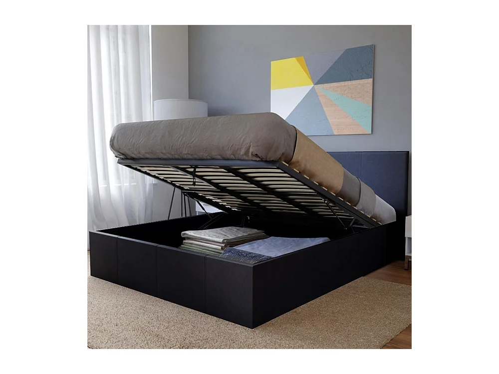 Lit coffre 2 places 160x200cm Noir avec sommier BACELAN