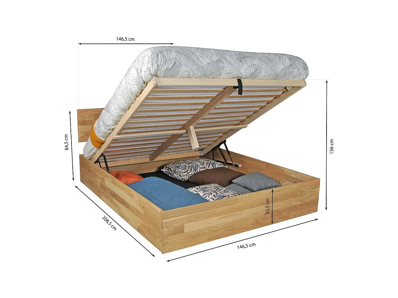 Lit coffre 2 places 140x200cm Chêne massif huilé avec sommier MALI