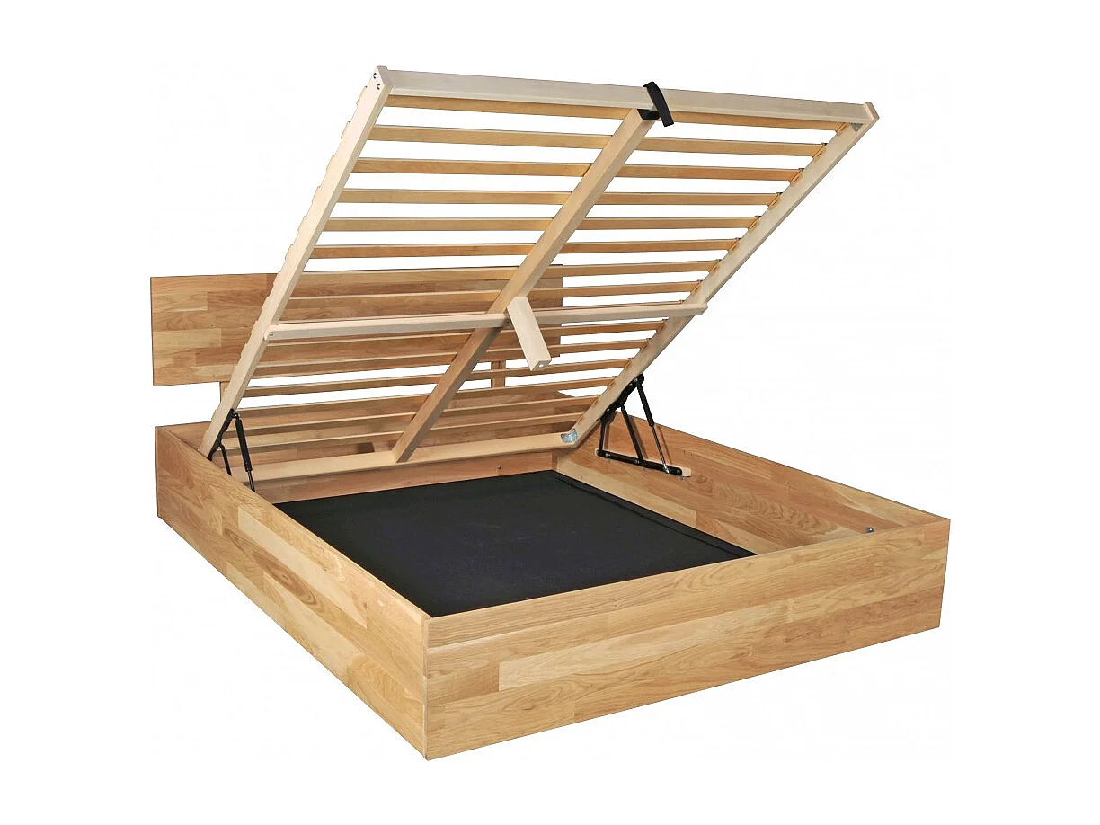 Lit coffre 2 places 140x200cm Chêne massif huilé avec sommier MALI