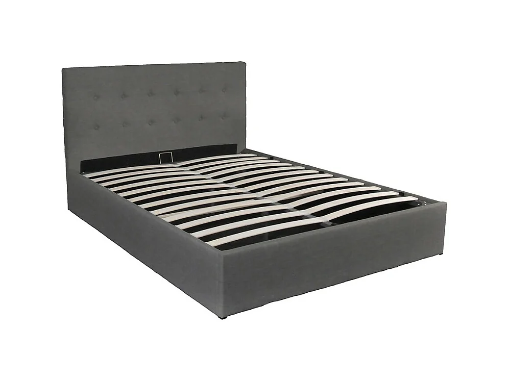 Lit coffre 2 places 160x200cm tissu Gris foncé avec sommier PAMA