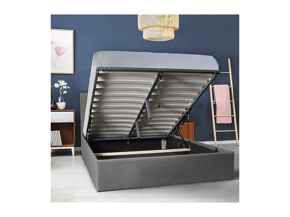 Lit coffre 2 places 160x200cm tissu Gris foncé avec sommier PAMA