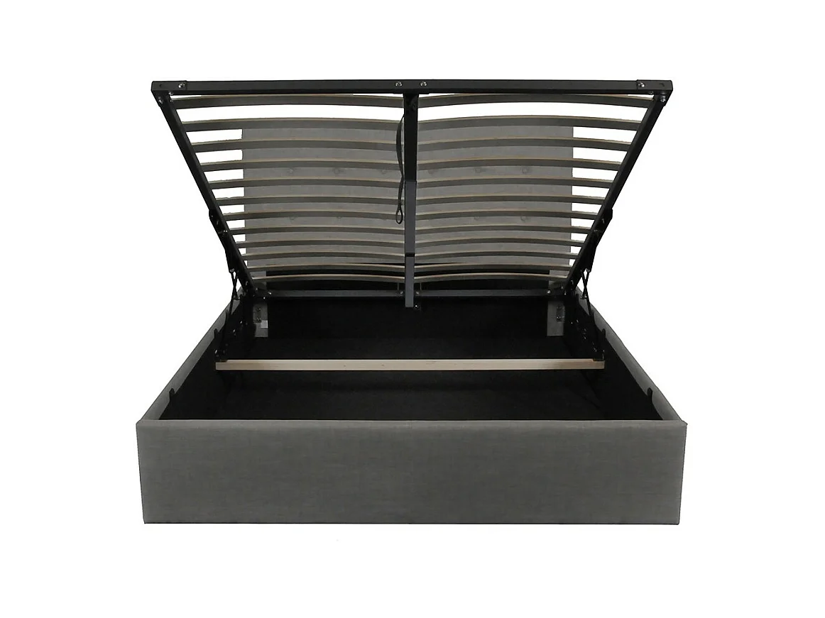 Lit coffre 2 places 160x200cm tissu Gris foncé avec sommier PAMA