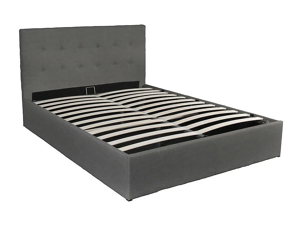 Lit coffre 2 places 160x200cm tissu Gris foncé avec sommier PAMA