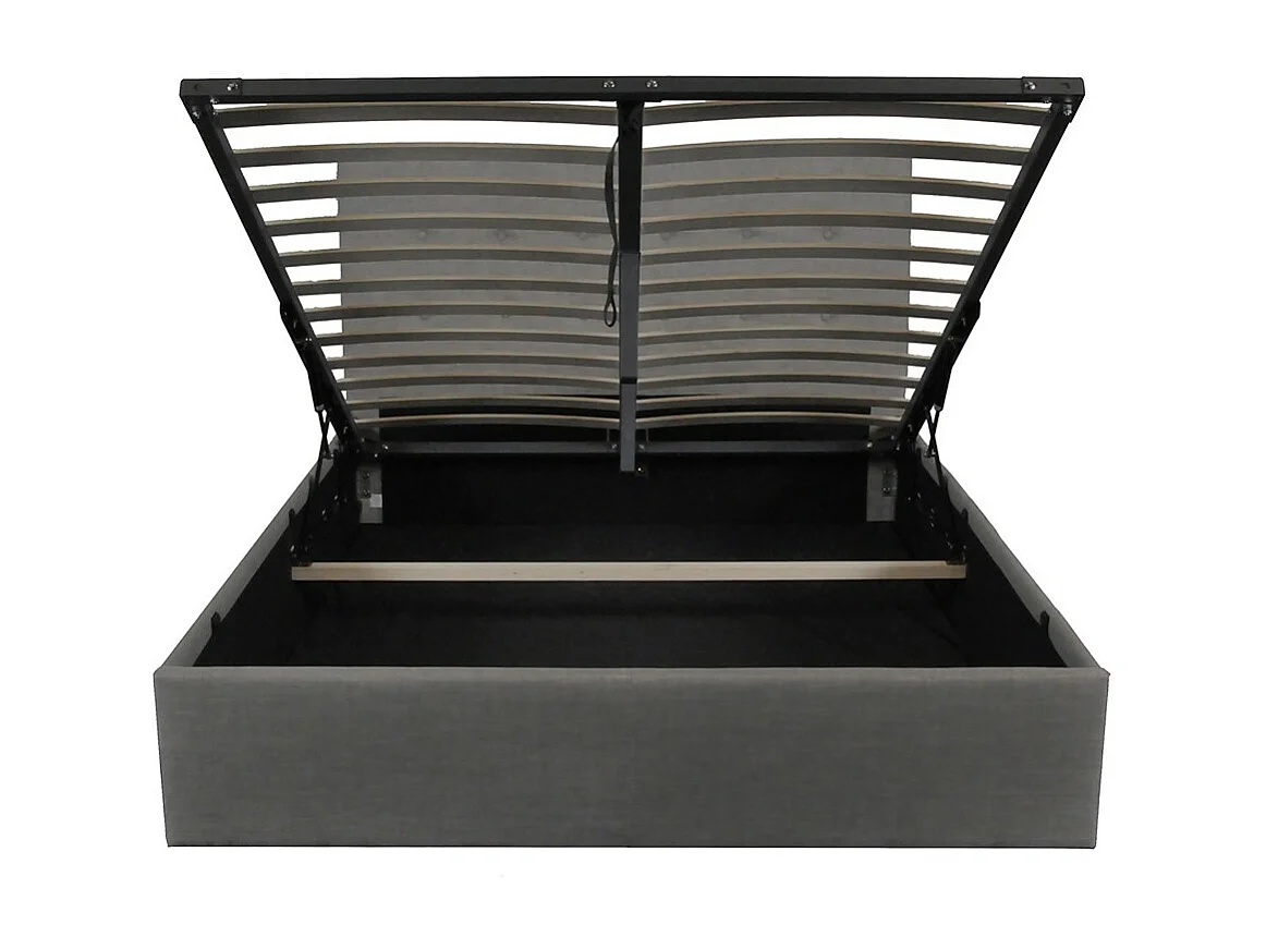 Lit coffre 2 places 160x200cm tissu Gris foncé avec sommier PAMA