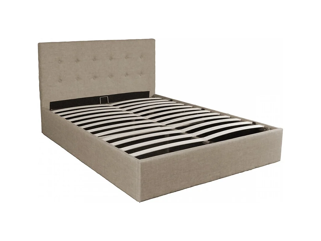 Lit coffre 2 places 140x190cm tissu Beige avec sommier PAMA