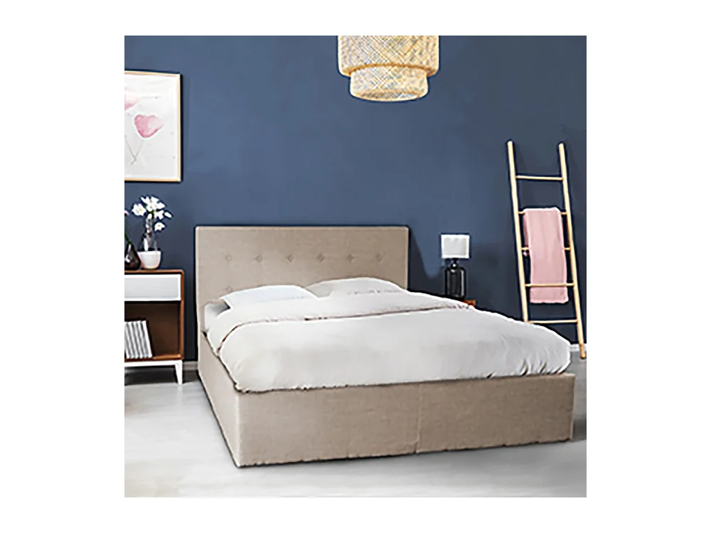 Lit coffre 2 places 140x190cm tissu Beige avec sommier PAMA