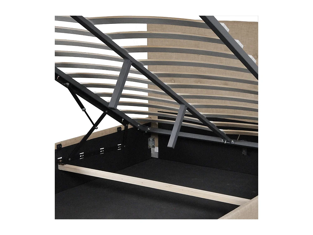 Lit coffre 2 places 140x190cm tissu Beige avec sommier PAMA