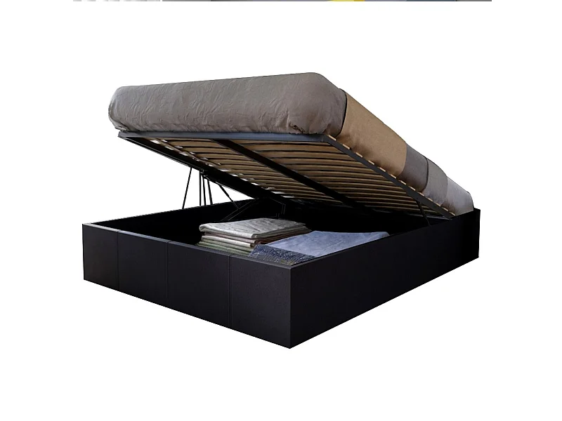 Lit coffre 2 places 140x190cm Noir avec sommier TURIN