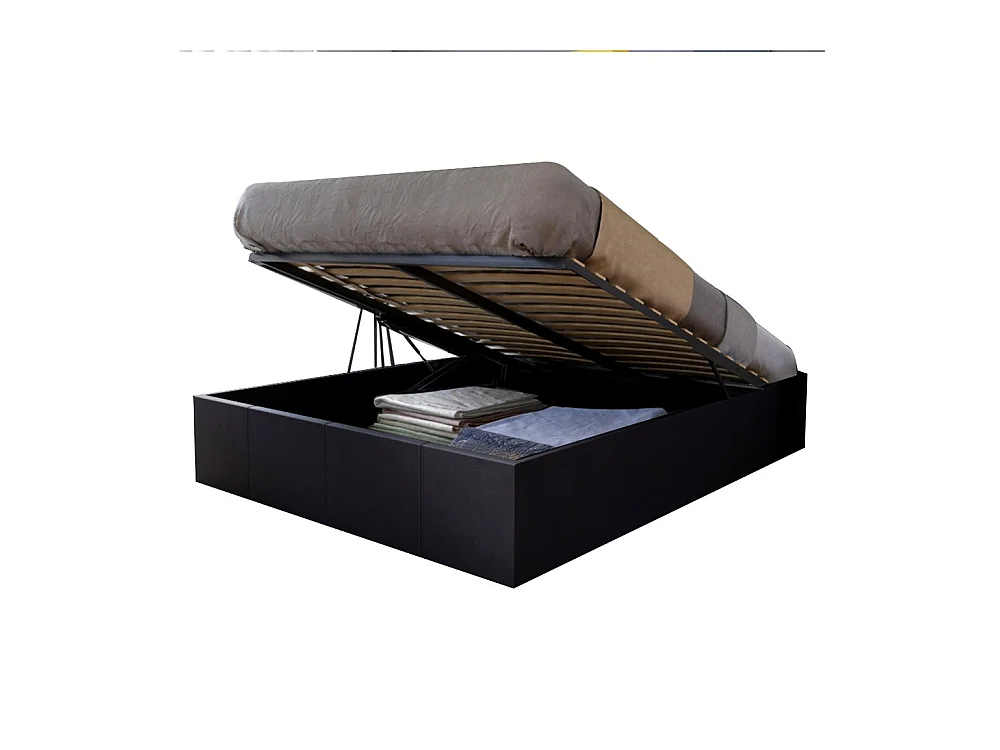 Lit coffre 2 places 140x190cm Noir avec sommier TURIN